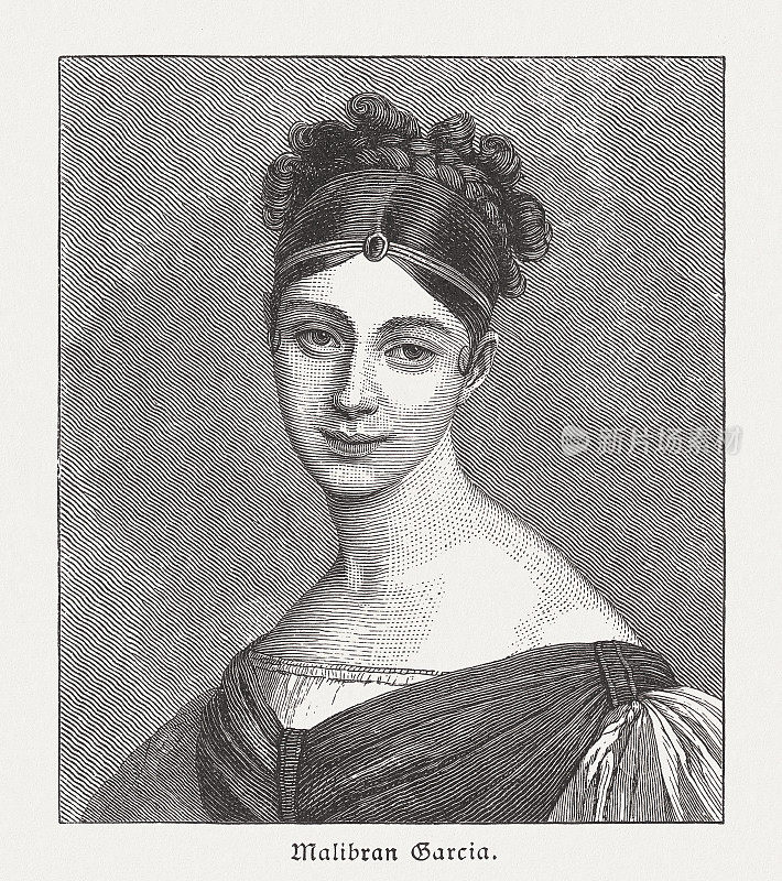 Maria Malibran(1808-1836)，西班牙歌剧演唱家，木刻，1885年出版
